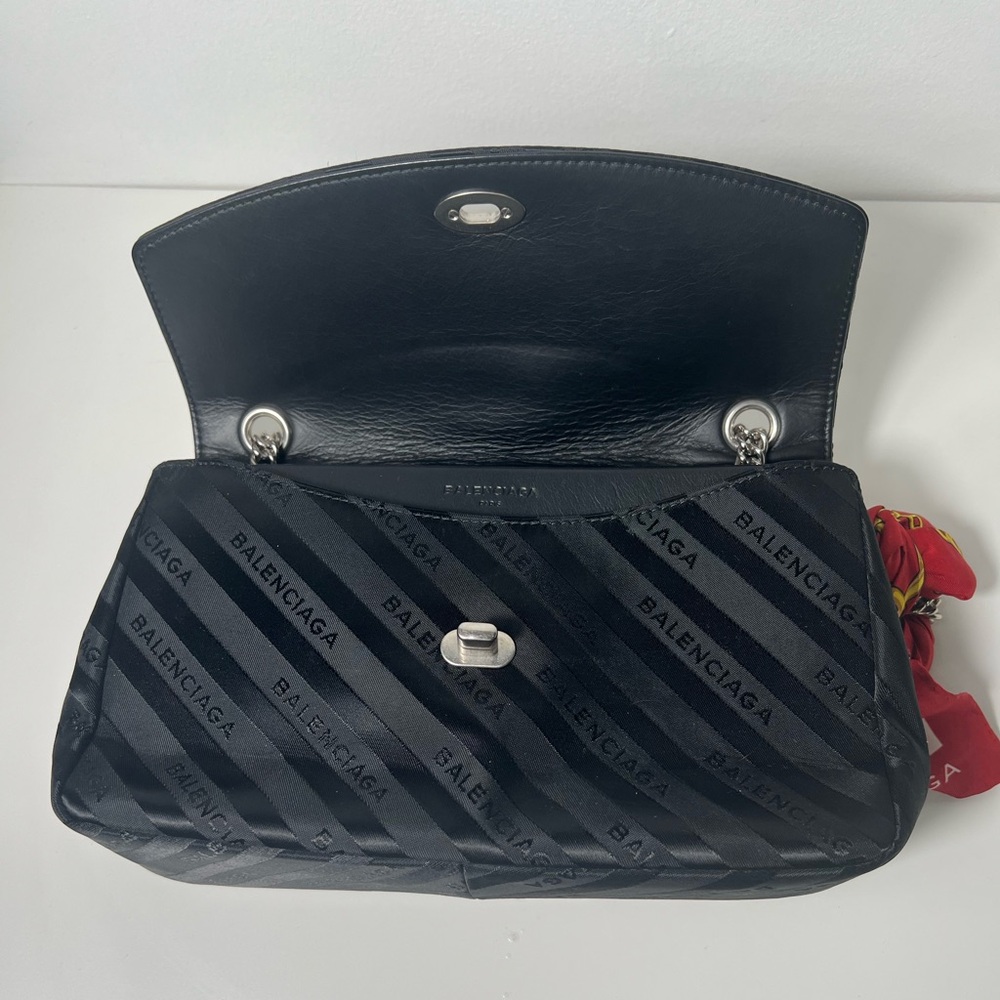 Balenciaga BB Satin Jacquard Black Logo Scarf Chain Shoulder Crossbody Bag Purse - Picture 12 of 13